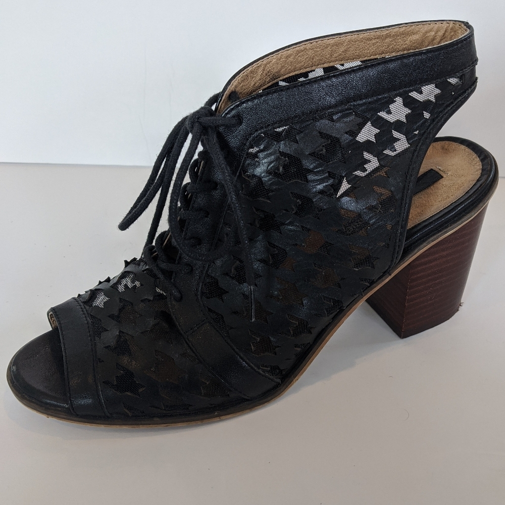 Kensie black houndstooth open heeled booties